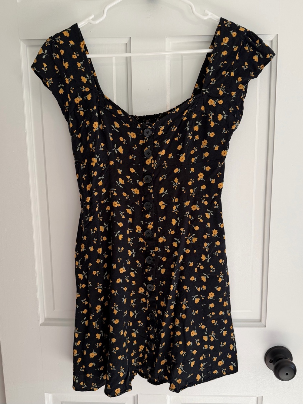 Aeropostale Black Floral Button Front Mini Dress Rayon Size Large‎